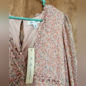 She+Sky long sleeve chiffon mini dress size M NWT light pink